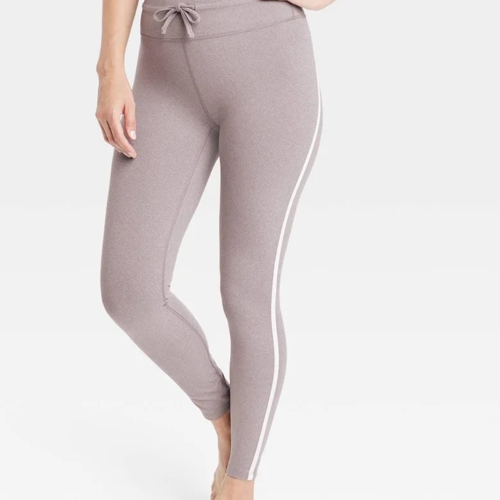 Simplicity Heathered Grey Leggings with White Accent Stripe on legs